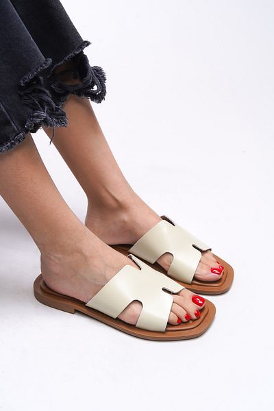Riccon Papuci de damă Seltheris Beige - Piele autentică 00120500