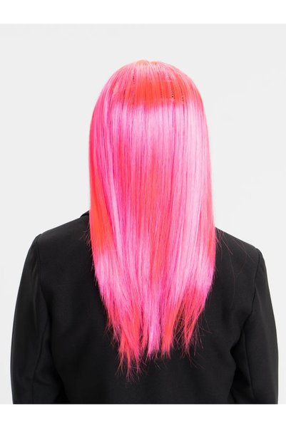 kumkumticaret Candy Pink Dark Pink Color Long Straight Party Wig