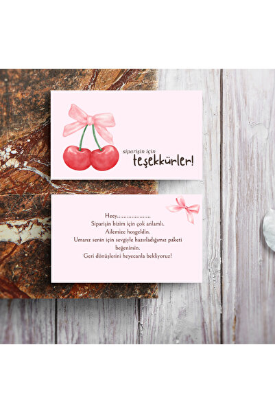 Sumicorn Design Kiraz Desenli Çift Taraflı Teşekkür Kartı,Thank You Card,Hedi...
