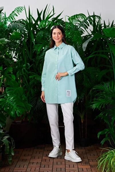 Moodbasic ASIMETRIC STRIPED COTTON SHIRT