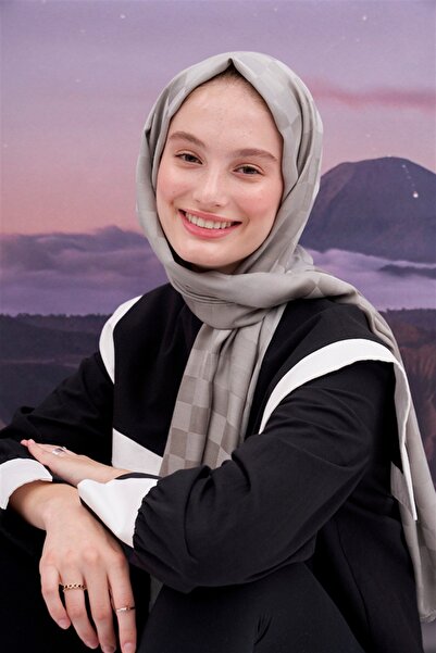 carell Şal din mătase italiană Checker Jacquard Gri deschis