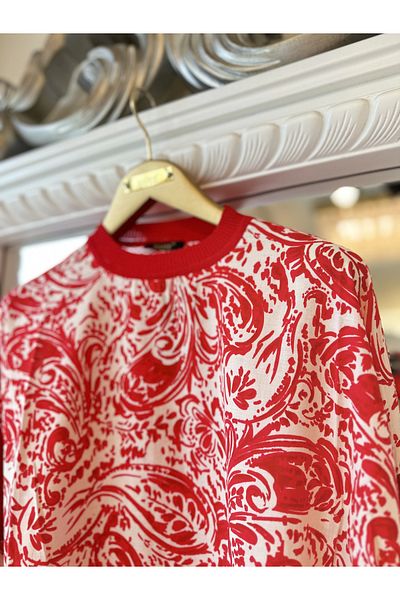 Invee 6252 Model Red Chiffon Knitwear Tunic