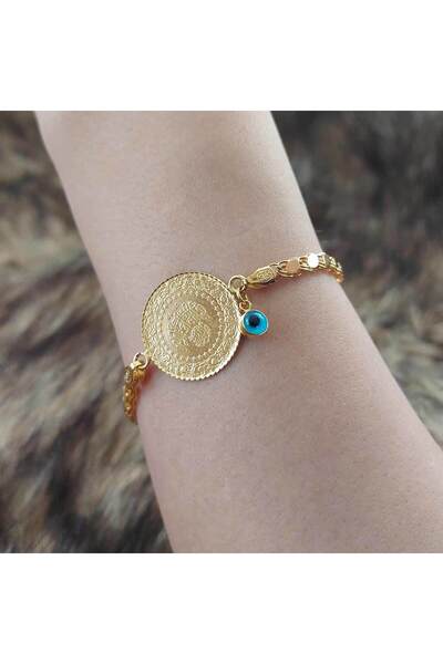 Altınbeyi 22 Ayar Yatırımlık Yeni Yarım Altınlı 14 Ayar Pullu Zincirli Bileklik