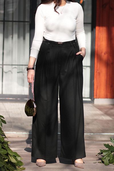 MELEK ARAZ Black High Waist Palazzo Trousers