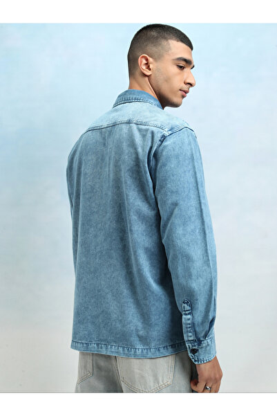 Highlander By Styli Regular Fit Faded Denim Shirt with Pockets