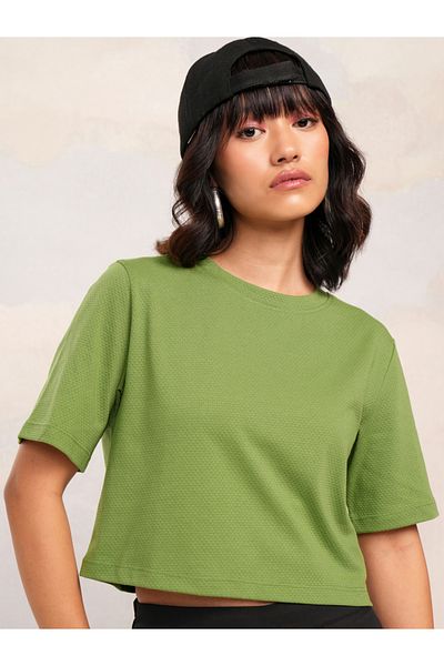Tokyo Talkies By Styli Solid Round Neck Crop Top