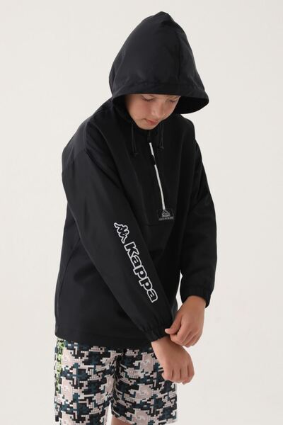 Kappa Hanorac de ploaie pentru băieți de 7-16 ani -Negru-