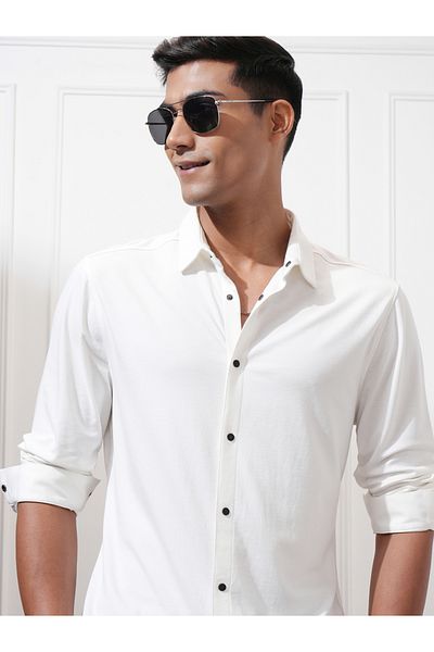 Highlander By Styli Solid Slim Fit Spread Collar Shirt