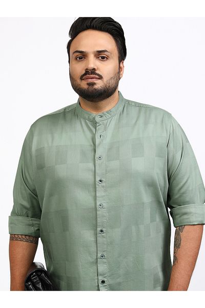 Highlander By Styli Plus Size Checked Mandarin Collar Shirt