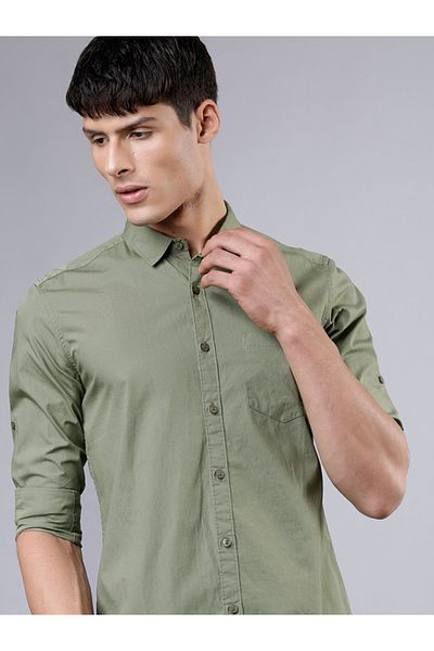Highlander By Styli Solid Cotton Slim Fit Shirt with Pocket