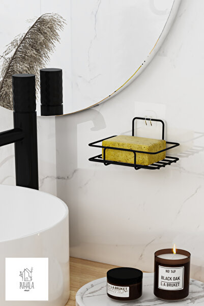 PUHALA HOUSE Suport pentru săpun solid adeziv negru pentru baie, chiuvetă de ...