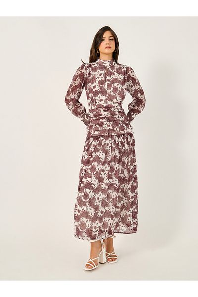Styli All Over Print High Neck A-Line Maxi Dress