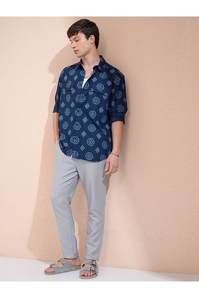 Highlander By Styli Printed Oversized Collared Shirt with Pockets
