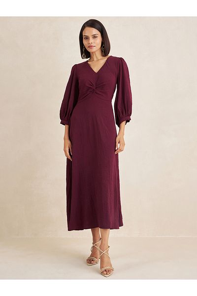 Femmella By Styli Front Twisted Long Sleeves A-Line Maxi Dress