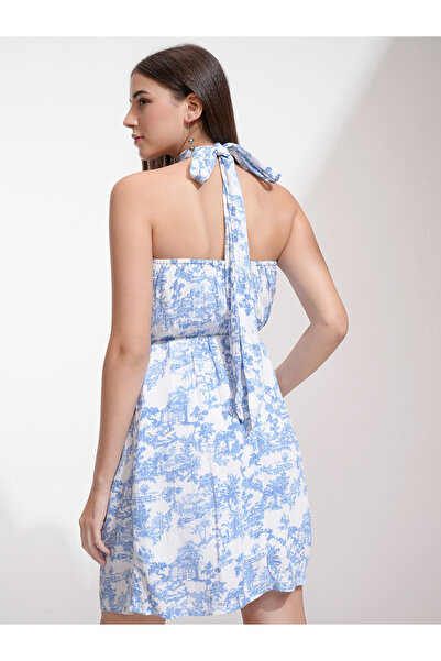 Tokyo Talkies By Styli All Over Print Halter Neck Blouson Mini Dress