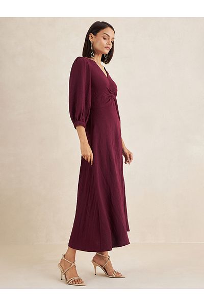 Femmella By Styli Front Twisted Long Sleeves A-Line Maxi Dress