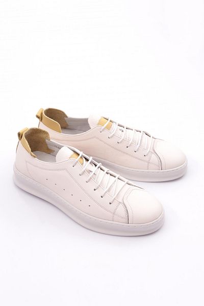 DGN Men's Round Toe Lace-Up Sneaker Shoes Genuine Leather Off White 66913616