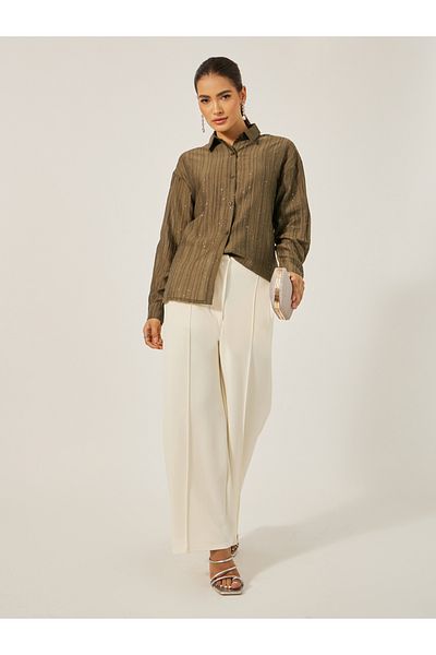 Styli Textured Striped Regular Fit Shirt with Metallic Detail