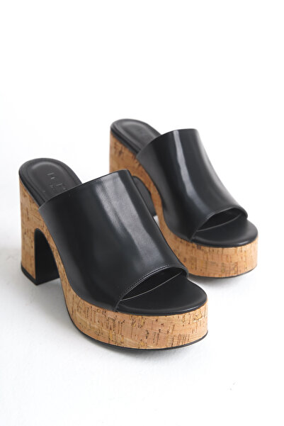 MARSEDO Papuci negri cu platformă Rave - Tricou casual pentru femei cu toc gros