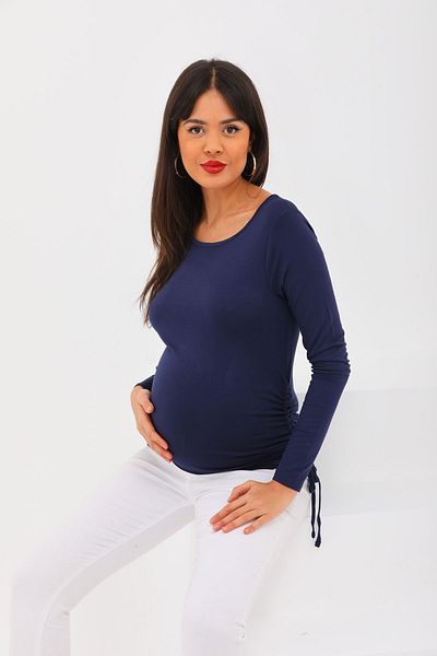 MEGHAN L.A Μπλούζα Navy Blue Maternity με φυσούνα στο πλάι