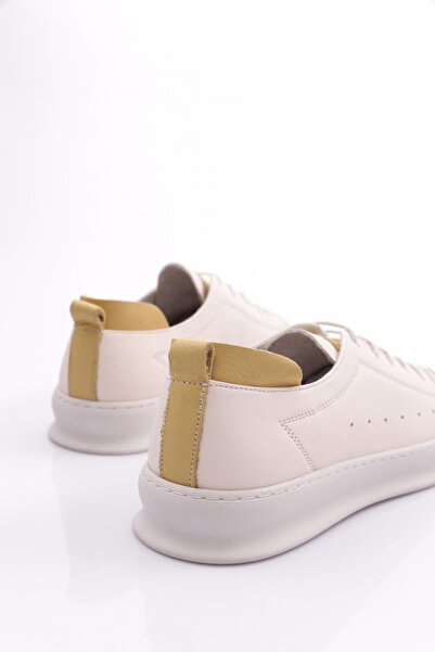 DGN Erkek Yuvarlak Burun Bağcıklı Sneaker Ayakkabı Hakiki Deri Kırık Beyaz 66913616