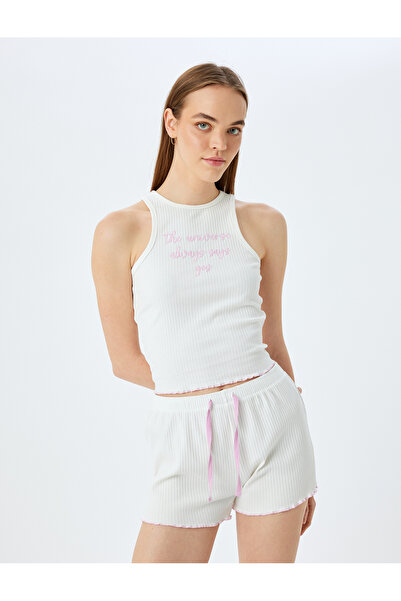 Koton Cotton Embroidery Detailed Halter Neck Pajama Top