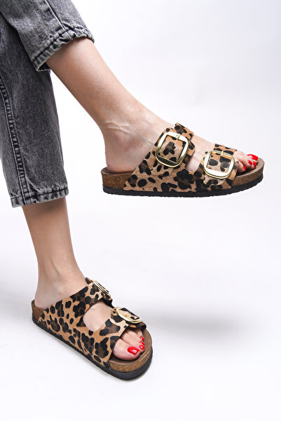 Riccon Дамски чехли Vylsula с леопардов мотив - с двойна катарама 0012602