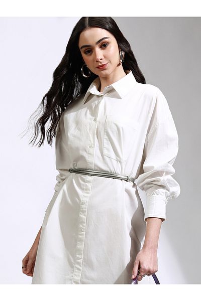 Tokyo Talkies By Styli Solid Collared Shirt Dress with Pocket Detail