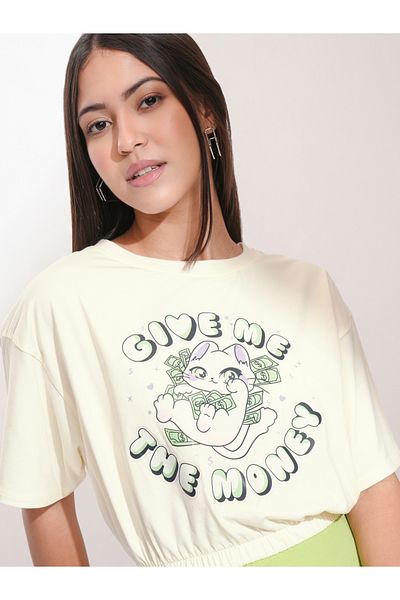 Tokyo Talkies By Styli Graphic Print Round Neck Cotton Boxy T-shirt
