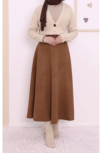 MODA UGS Лека еластична суедна материя, дълги поли с висока талия 0096