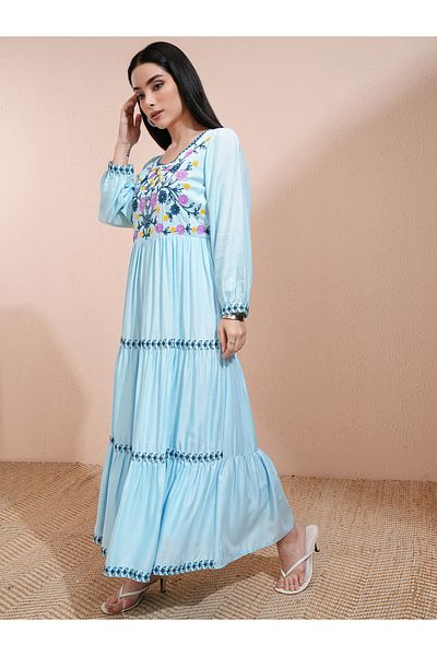 Vishudh By Styli Ethnic Motifs Embroidered Balloon Sleeve Maxi Dress