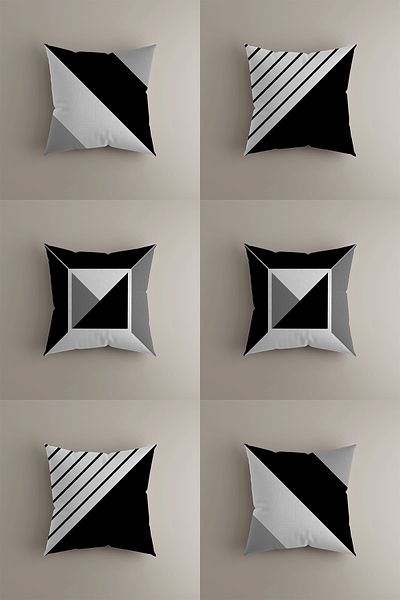 LadiesHome Black and White Geometric Patterned Throw Pillow Cover Set 43X43 cm Modern Minimalist