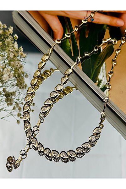 Adel Gold 14 Ayar Kadın Altın Damla Model Taşlı Set-26,67-Gr