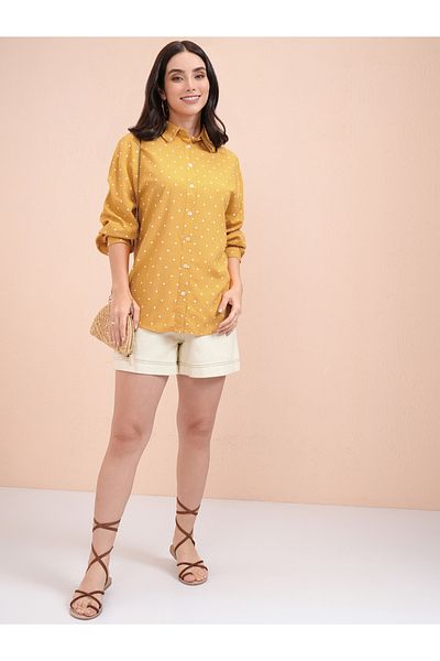 Tokyo Talkies By Styli Cutaway Collar Micro Polka Dot Print Casual Shirt