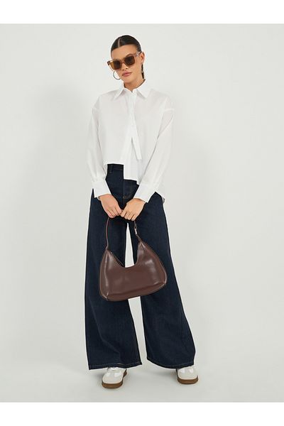 Styli Asymmetric Hem Boxy Shirt with Button Placket