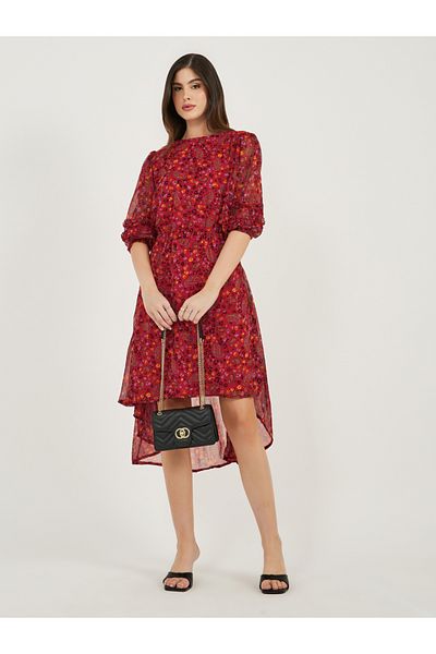 Styli All-Over Print Asymmetric Hem Midi Dress