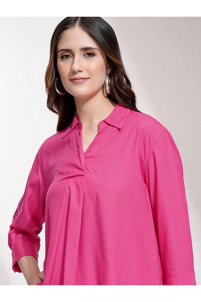 Tokyo Talkies By Styli Solid Curved Hem Collared Blouse