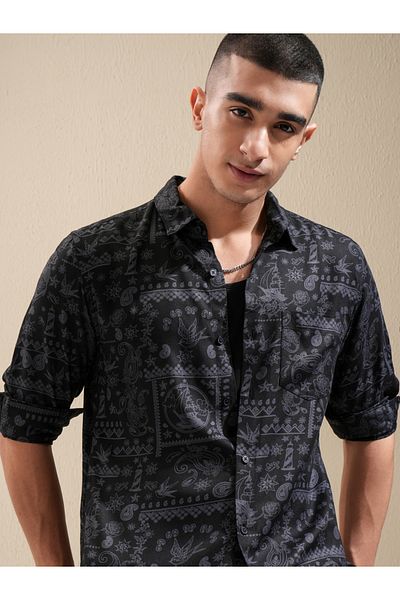 Highlander By Styli Printed Regular Fit Collared Shirt