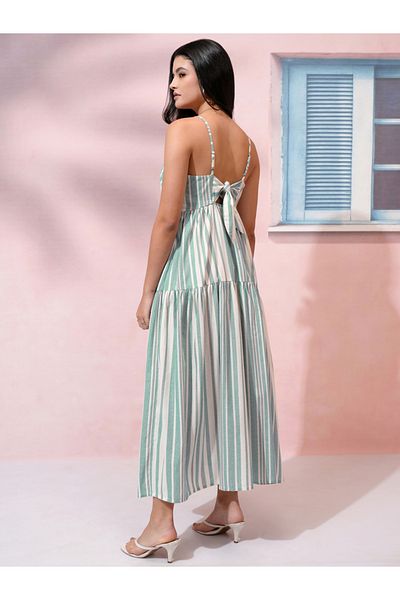 Vishudh By Styli Striped Strappy A-Line Maxi Dress