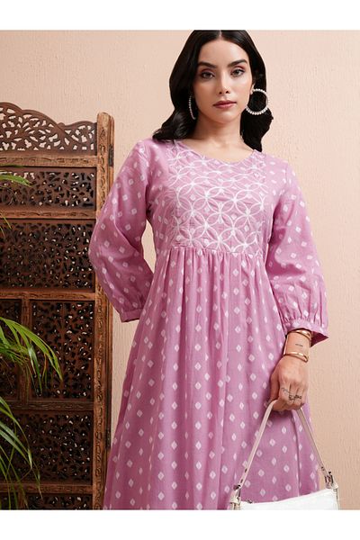Vishudh By Styli All Over Printed A-Line Midi Dress with Cuffed Sleeves