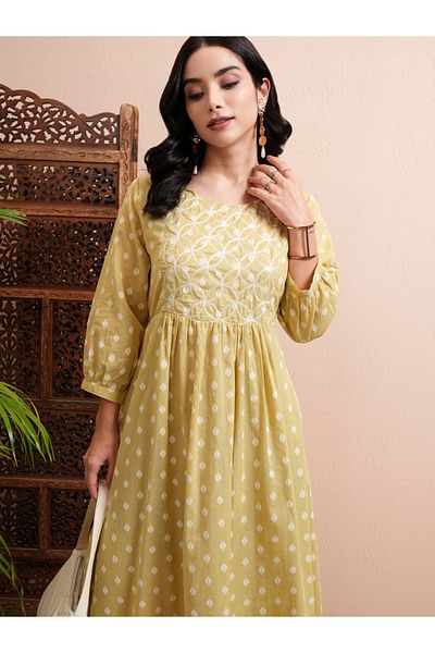 Vishudh By Styli All Over Printed A-Line Midi Dress with Cuffed Sleeves