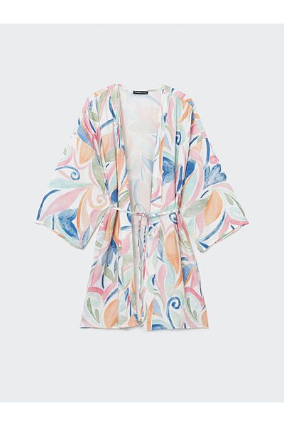 LC Waikiki Lcwaikiki Classic Pink Shawl Collar Print Oversize Women's Kimono