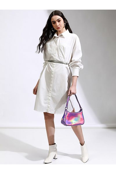 Tokyo Talkies By Styli Solid Collared Shirt Dress with Pocket Detail