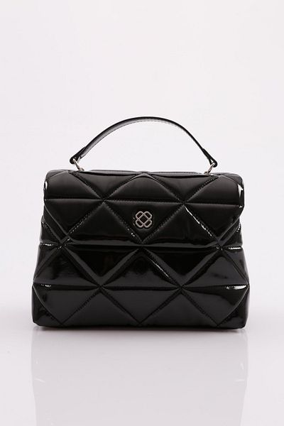DGN 7267 Model - Black Patent Leather Women's Shoulder and Clog Bag