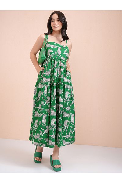 Tokyo Talkies By Styli All-Over Print A-Line Strappy Midi Dress