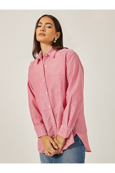 Styli Oversized Stripe Collared Shirt