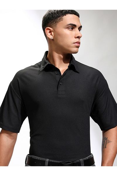 Highlander By Styli Solid Polo Neck Relaxed Fit T-Shirt
