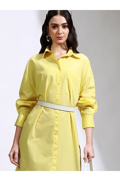 Tokyo Talkies By Styli Collared Shirt Knee Length Dress with Pocket Detail