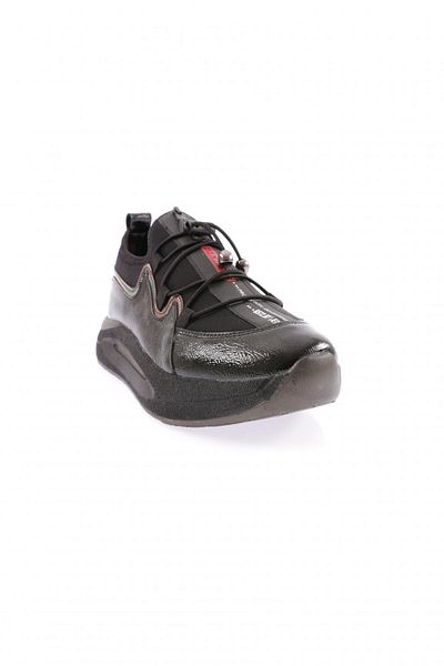 DGN Women's Thick Sole Text Detailed Rubber String Sneakers Shoes Black 9432692