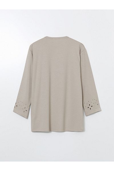LC Waikiki Lcwaikiki Classic Gray Crew Neck Embroidered Women's Tunic